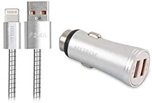 Hytech HY-X64 3.4A Hızlı Şarj Lightning Kablolu 2 USB Metal Araç Şarj Cihazı, Gümüş