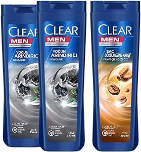 Clear Men Yoğun Arındırıcı Kömür Kepeğe Karşı Etkili Şampuan 350 ml X2 + Clear Men Saç Dökülmesine Karşı Kahve Çekirdeği Özlü Kepeğe Karşı Etkili Şampuan 350 ml