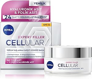 NIVEA Cellular Expert Filler Yoğun Yaşlanma Karşıtı Gündüz Bakım Yüz Kremi 50ml, SPF15, Hyaluronik Asit, Folik Asit