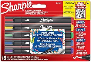 SHARPIE Creative Marker Akrilik Boya Kalemleri | Yuvarlak Uçlu Su Bazlı Boya Kalemi | Mürekkep Kağıda Geçirmez ve Çoğu Yüzey Üzerine Yazar | 5 Adet