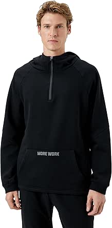 KOTON Erkek 4WAM70004NK Dik Yaka Uzun Kollu Cep Detaylı Fermuar Detaylı Slogan Baskılı Sweatshirt, Siyah (999), S