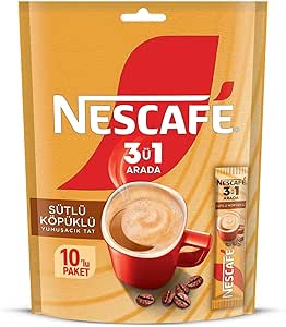 Nescafé 3’ü 1 Arada Sütlü Köpüklü Çözünebilir Kahve Karışımı 10’lu, 17,4 g