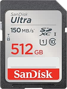 SanDisk Ultra SDXC UHS-I hafıza kartı 512 GB (giriş seviyesi ve orta seviye kompakt kameralar, Full HD videolar, U1, C10, V10, 150 MB/sn’ye kadar okuma hızı, 10 yıl garanti)