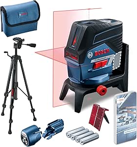 Bosch Professional GCL 2-50 C Çizgi Lazer (20m Çalışma Alanı [Alıcı ile 50 m], 4 x AA Pil, IP 54 Toza Karşı Koruma Sistemi, Kırmızı Lazer, RM2 Tutucu, BT 150 Tripod, Koruma Çantası)