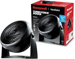 HONEYWELL TurboForce Turbo Vantilatör HT900E, Sessiz Soğutma, 90 Dereceye Kadar Ayarlanabilir Eğim Açısı, 3 Hız Ayarı, Duvara Montaj, Masa Vantilatörü – Siyah