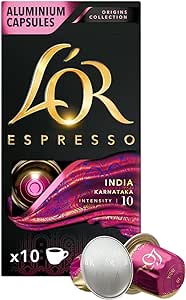 L’OR – Espresso Kahve – India – Origins Collection – Yoğunluk 10 – Tatlımsı ve Hafif Baharat Notaları – 1 Paket x 10 Alüminyum Kapsül x 10 Kutu