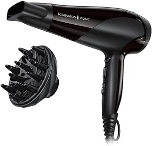 Remington İyonik Saç Kurutma Makinesi, 2200 W, 3 Isıtma ve 2 Ayrı Fan Kademesi + Soğutma Kademesi, Difüzör Başlıklı, D3198 [Amazon’a özel]