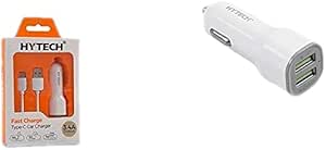 Hytech HY-X46 Type-C Kablolu 3.4A Hızlı Şarj 2 USB Beyaz Araç Şarj Cihazı