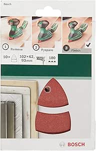 Bosch Multi Zımpara Kağıdı 10’lu, 102 x 62/93 mm 180 Kum 11 Delik