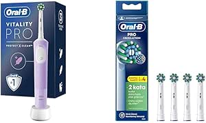 Oral-B Şarjlı/Elektrikli Diş Fırçası Vitality Pro Lila Koruma ve Temizlik + Oral-B Cross Action X-Filament Şarjlı Diş Fırçası Yedek Başlığı 4 Adet