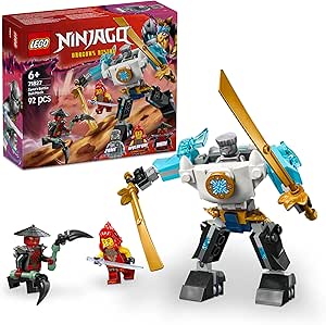 LEGO NINJAGO Zane’in Savaş Zırhı Mech’i 71827-6 Yaş ve Üzeri Çocuklar için 3 Minifigürlü Yaratıcı Oyuncak Yapım Seti, Doğum Günü Hediyesi (92 Parça)