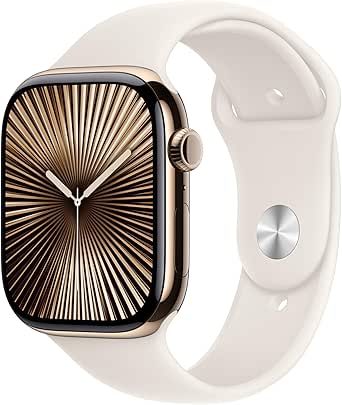 Apple Watch Series 10 GPS + Cellular 42 mm Altın Rengi Kasa Akıllı Saat ve Yıldız Işığı Spor Kordon – S/M. Fitness Takibi, EKG uygulaması, Hep Açık Retina Ekran, Suya Dayanıklı Tasarım