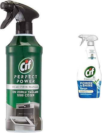 Cif Perfect Power Ocak & Fırın & Mangal için Sprey Temizleyici (1 x 435 mL)(1) Cif Power Shine Cleanboost Sprey Temizleyici Banyo İçin Temizleyici ve Kireç Çözücü 750 ML(3)
