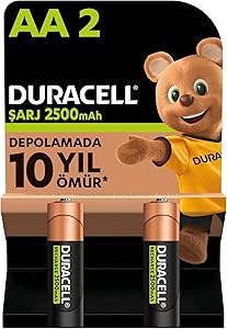 Duracell Şarj Edilebilir AA Kalem Pil (2’li Paket), 2500 mAh NiMH, Önceden Sarj Edilmiş, Şarj Edilebilir pilimiz