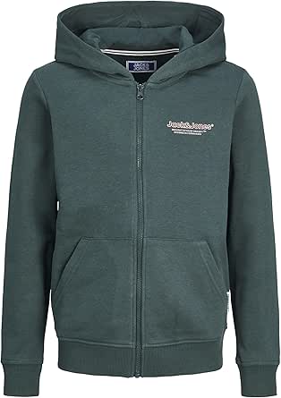 JACK %26 JONES Erkek Çocuk JORLAKEWOOD SWEAT ZIP BF JNR Sweatshirt, Koyu Yeşil, 10 yaş
