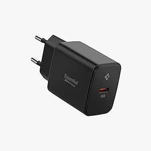 Spigen 20W USB-C Mini Hızlı Şarj Aleti/Şarj Isısını Düşürür GaN Destekli Akım Korumalı Güç Adaptörü iPhone %26 Android %26 iPad Type-C EE201 Black – ACH09217