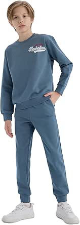 DeFacto Erkek Çocuk 2’li Takım Bisiklet Yaka Baskılı Sweatshirt Beli Lastikli Eşofman Altı 11 12 yaş