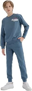 DeFacto Erkek Çocuk 2’li Takım Bisiklet Yaka Baskılı Sweatshirt Beli Lastikli Eşofman Altı 11 12 yaş