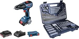 Bosch Professional GSB 18V-50 Akülü Darbeli Delme Vidalama Makinesi ve Accessories 2607017367 Matkap Seti Dahil V-Line Titanium 103-Parça
