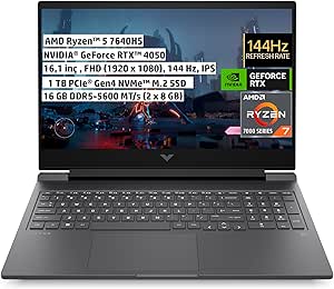 HP Victus Gaming Dizüstü Bilgisayar, 16,1 inç 144 Hz FHD IPS, AMD Ryzen 5 7640HS, 16GB Ram, NVIDIA GeForce RTX 4050, 1 TB SSD, FreeDos, Mika Gümüş, 7Z591EA
