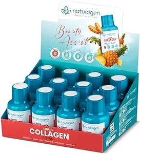 Naturagen Sıvı kolajen peptit atışları – 12 x 60 ml – 2500 mg hidrolize kolajen – 12 günlük kullanım – Tip 1 ve 3 – B3, B5, C, E vitaminleri, biyotin ve çinko – şekersiz ve glutensiz