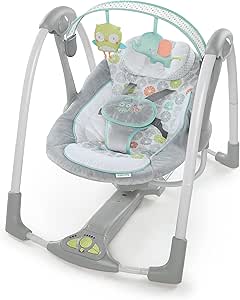 Ingenuity – Swing ‘n Go Taşınabilir Salıncak – Sarılmalar ve Hoots, 5 Salıncak Hızı, 8 Yatıştırıcı Melodi, Çıkarılabilir Oyuncak Çubuğu, Yenidoğan ve Üzeri, Gri