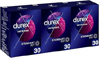 Durex Intense Uyarıcı Jelli ve Tırtıklı Prezervatif, 90’lı Ekonomik Paket (3 x 30 Adet)