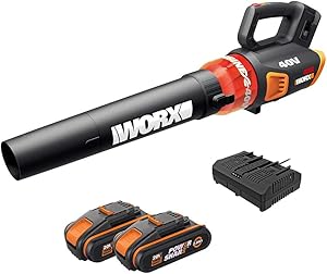 Worx 40 V akülü yaprak üfleyici WG584E, 2 x 2,0 Ah, Powershare, fırçasız motor, türbin teknolojisi, çift şarj cihazı, 145 km/sa yüksek hava hızı, 12 m3 / dak, 2 x 18 V