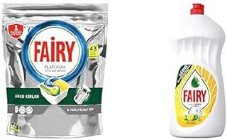 Fairy Platinum 43 Yıkama Bulaşık Makinesi Deterjanı Kapsülü/TabletiLimon Kokulu & Fairy Ultra Hızlı Sıvı Bulaşık Deterjanı Limon ve Misket Limonu, 1500 ml