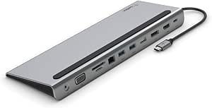 Belkin USB-C Hub, 11’i 1 arada Çoklu Bağlantı Noktalı Adaptör Yuvası, 4K HDMI, DisplayPort, VGA, USB-C ve 100W, Bağlı Cihazdan Şarj Etmek İçin, 3x USB A, Gigabit Ethernet, SD, MicroSD, 3,5 mm Jak