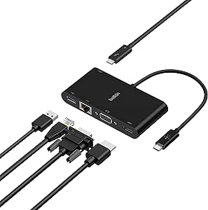 Belkin USB-C Multimedia Adaptörü (VGA, 4K HDMI, USB 3.0, Ethernet Bağlantı Noktalı USB-C Hub) MacBook Pro, iPad Pro, Surface Pro, Chromebook ve daha fazlası için 100 W Doğrudan İletimli Güç