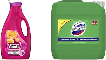 Yumoş Sıvı Bakım Çamaşır Deterjanı Renkli Giysiler, 2520 ml(1) Domestos Çamaşır Suyu Maksimum Hijyen Çam Ferahlığı (1 x 3240 ml)(2)