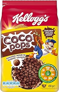 Kellogg’s Coco Pops Çikolatalı Buğday ve Mısır Gevreği 450 Gr,Lif,Demir ve 6 Vitamin Kaynağı,%100 Pancar Şekeri,D vitamini,Kalsiyum,Folik Asit ve Demir içerir,%40 Kakao içerir,Kahvaltılık Tahıl