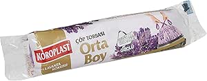 Koroplast Lavanta Kokulu Orta Boy Büzgülü Çöp Poşeti 15’li 55×60 cm, Kolay Bağlanır Kokulu Büzgülü Orta Boy Çöp Torbası, Sızdırmaz, Yırtılmaz, Geri Dönüştürülebilir Atık Torba, Ekstra Güçlü Çöp Poşeti