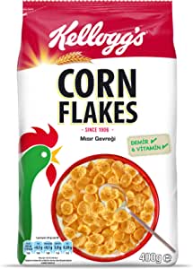 Kellogg’s Corn Flakes Çıtır Altın Renginde Kahvaltılık Mısır Gevreği 400 Gr,Lif Kaynağı,Demir ve 6 Vitamin içerir,Folik Asit içerir