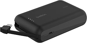 Belkin BoostCharge Power Bank, Entegre Kablolu Taşınabilir Şarj Cihazı 10K PD 20W – USB-C Güç Dağıtımı, iPhone Power Bank iPhone 16 Serisi, iPad Pro, Galaxy S24 ve Daha Fazlası için Hızlı Şarj