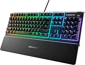 Steelseries Apex 3 Gaming Klavye, 10 Bölgeli Rgb Aydınlatma, Sessiz Switch, Ip32 Sıvı Dayanıklılık, Premium Manyetik Bilek Desteği, Türkçe Qwerty