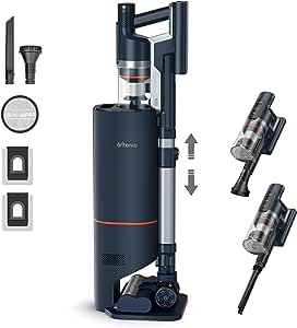 Ultenic FS1 Kablosuz Süpürge, Otomatik Boşaltma İstasyonu ile, Güçlü Emme 30KPa/450W, 60 Dakikaya Kadar Çıkarılabilir Pil, Sert Zemin ve Halı için Dikey Süpürge.