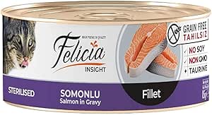 Felicia Yaş Kedi Maması, Kısırlaştırılmış Kediler İçin, Somonlu Fileto, Tahılsız, 85 g