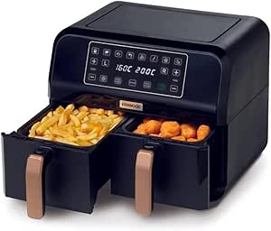 Kenwood Dual Airfryer BK Copper Çift Pişirme Hazneli Siyah HFP70.000BK – Çift Bölmeli Hazne, Aşırı Isınmaya Karşı Koruma Sistemi, Dijital Zaman ve Isı Ayarı, Hava Sirkülasyon Sistemi