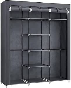 SONGMICS Katlanır Kumaş Elbise Dolabı, 175x150x45 CM, Gri, RYG12G