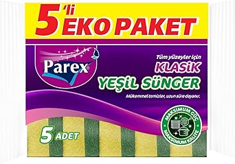 Parex Klasik Yeşil Sünger Düz 5’Li 1 Paket (1 x 1 Adet)