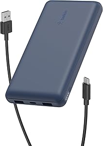 Belkin USB C Taşınabilir Şarj Cihazı 20000 mAh, USB Tip C Giriş Çıkış Bağlantı Noktalı 20K Güç Bankası için USB C – A Kablosu Dahil 2 USB A Bağlantı Noktası – Mavi