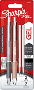 Sharpie S-Gel Metal Jel Kalem, 0,7 mm Uç, Metal Gri & Bronz 2’li Paket, Siyah Mürekkep