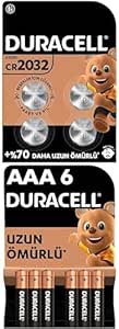 Duracell 2032 Lityum Düğme Pil 3V 4’lü +Alkalin Aaa Ince Piller 6’lı Paket