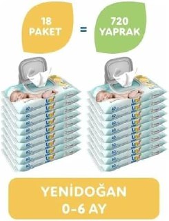 Uni Baby Yenidoğan Islak Mendil 18’li 720 Yaprak, Beyaz