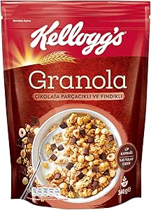 Kellogg’s Granola Çikolata Parçacıklı ve Fındıklı 340 Gr,%44 Yulaf içerir,Lif Kaynağı,%11 Belçika Çikolata Parçaları,Antioksidan içerir,Kahvaltılık Gevrek,Müsli