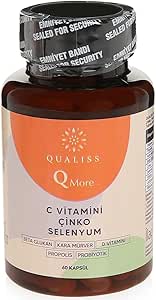 QUALISS Q More 60 Kapsül Vitamin C – Vitamin D, Propolis, Probiyotik, Çinko, Selenyum içeren Takviye Edici Gıda