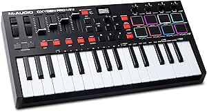 M-Audio Oxygen Pro Mini, Profesyonel MIDI Kontrolcüsü, 32 Mini Tuş, DAW Kontrolü, USB, Siyah