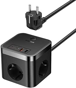🚨 Baseus Power Combo Cube 3AC+2U+2C 30W Şarj Cihazı 1.5m.-Siyah